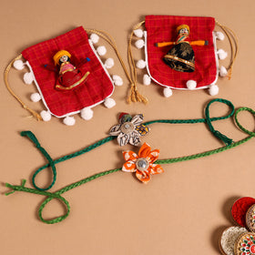  Handmade Fabric Flower Jute Rakhi (Set of 2)