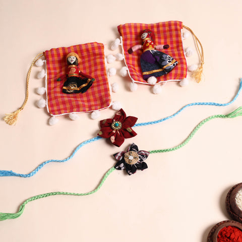  Handmade Fabric Flower Rakhi (Set of 2)