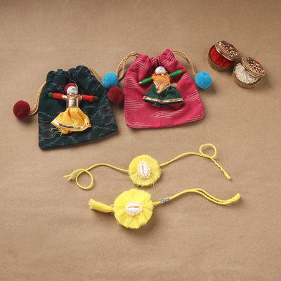 Handmade Beads Shell Work Rakhi & Lumba Set 110