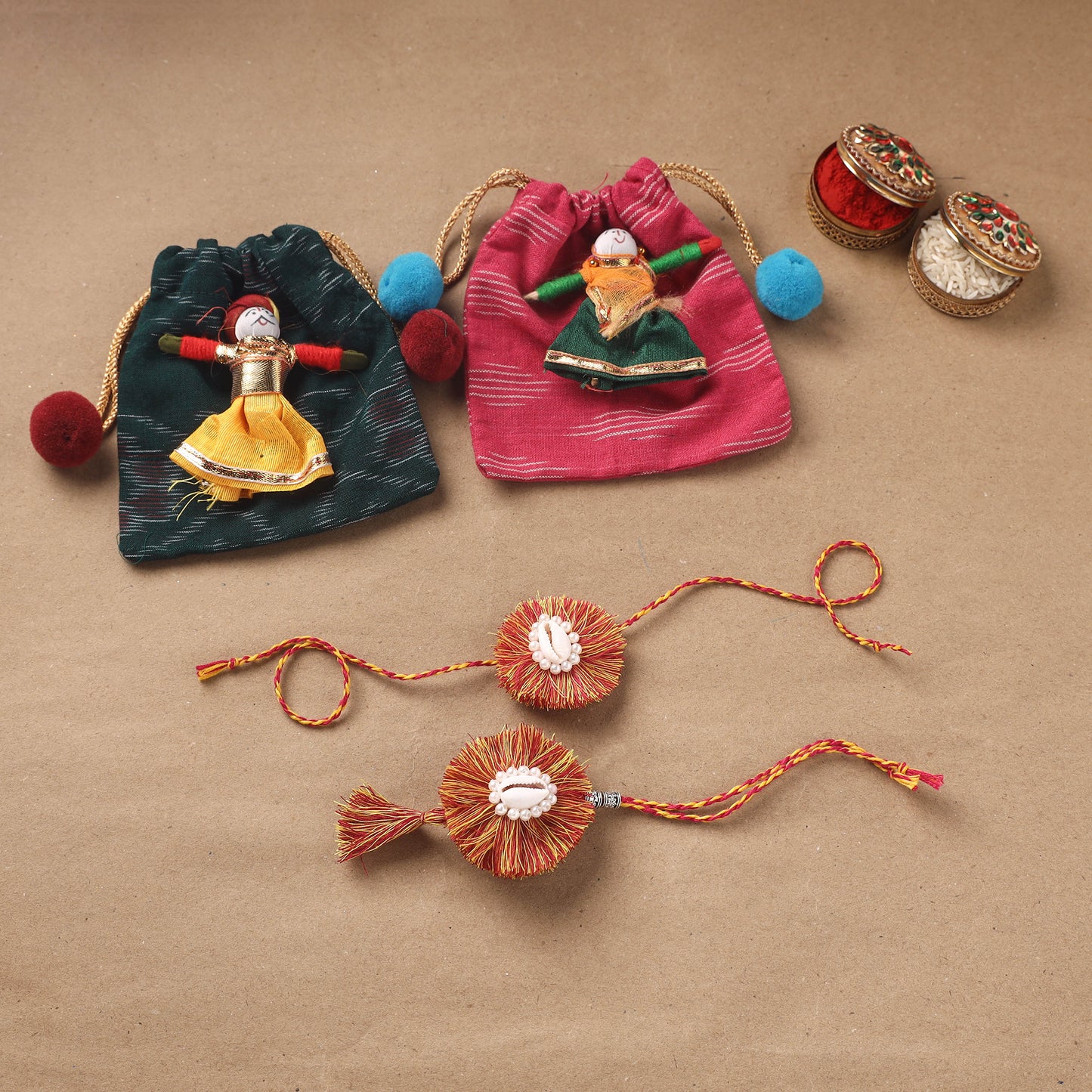 cowrie - Handmade Beads Shell Work Rakhi & Lumba Set 117
