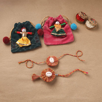 cowrie - Handmade Beads Shell Work Rakhi & Lumba Set 117