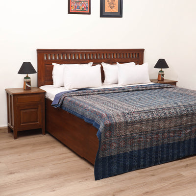 Ajrakh Hand Block Print Tagai Work Double Bedsheet (108 x 90 in) 19
