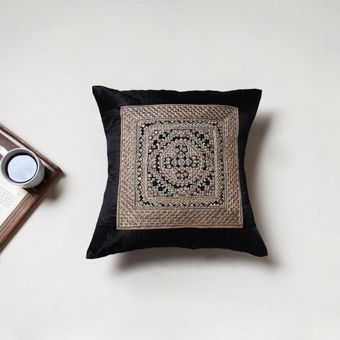 Black - Kutch Neran Hand Embroidery Cushion Cover (16 x 16 in) 17