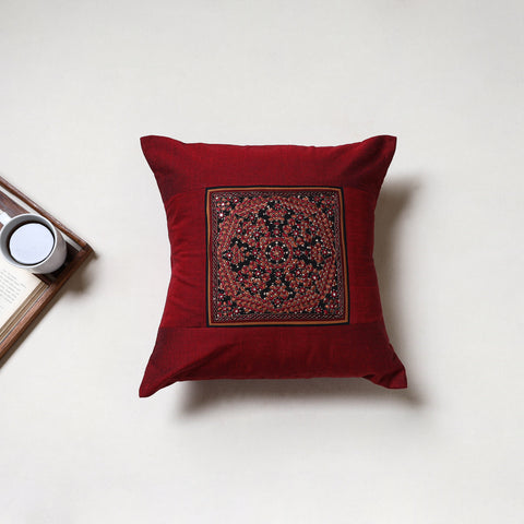 Maroon - Kutch Neran Hand Embroidery Cushion Cover (16 x 16 in) 16