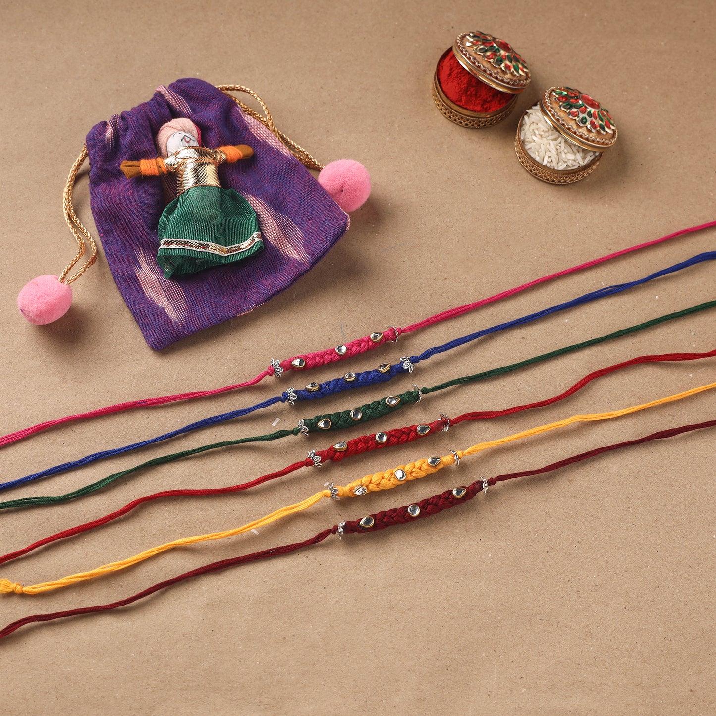 Handmade Stone Work Rakhi (Set of 6) 12