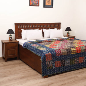 Ajrakh Hand Block Print Patchwork Tagai Work Double Bedsheet (108 x 90 in) 21