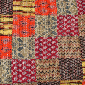 Multicolor - Ajrakh Hand Block Print Patchwork Tagai Work Double Bedsheet (108 x 90 in) 21