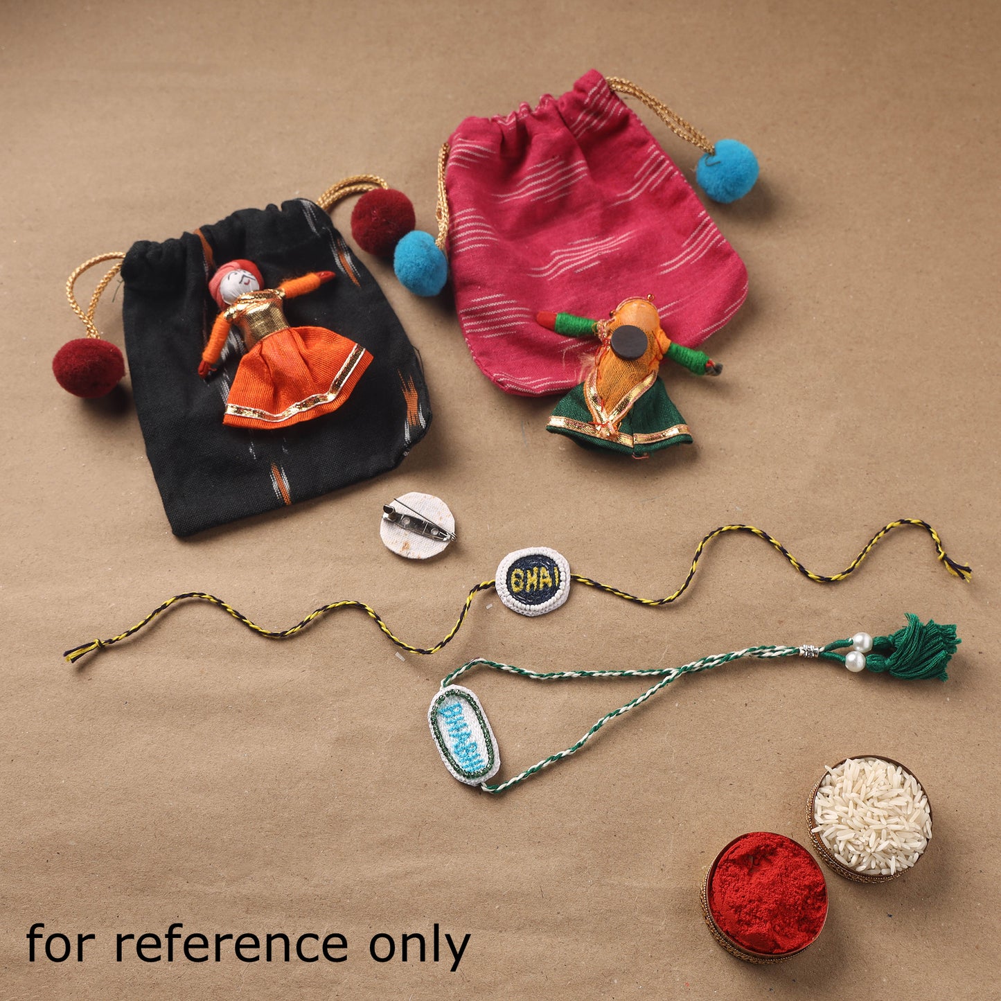 Hand Embroidered Thread Work Bhaiya Bhabhi Rakhi Set 35
