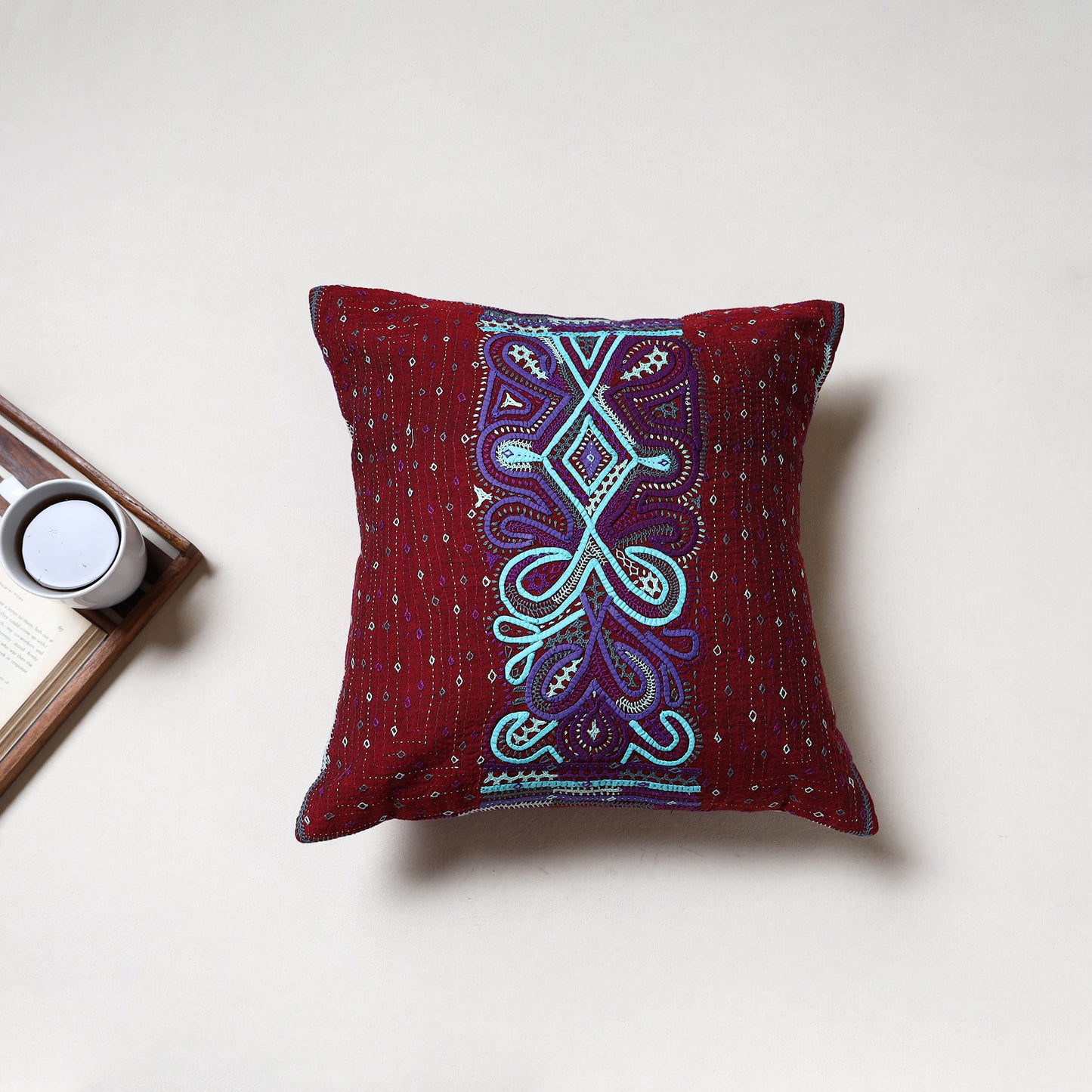Kutch Dhebariya Hand Embroidery Cushion Cover (16 x 16 in) 14