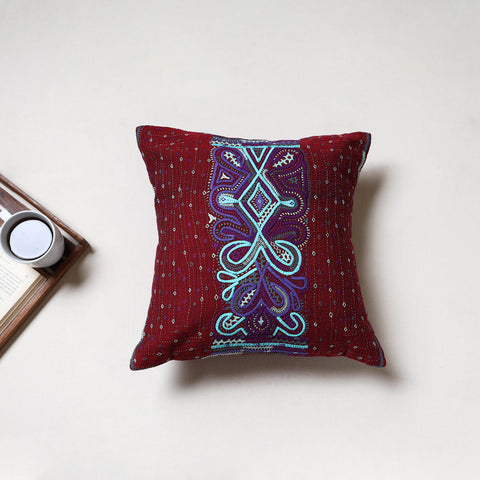 Maroon - Kutch Dhebariya Hand Embroidery Cushion Cover (16 x 16 in) 14