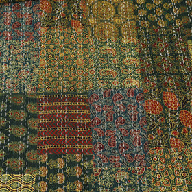 Green - Ajrakh Hand Block Print Patchwork Tagai Work Double Bedsheet (108 x 90 in) 22