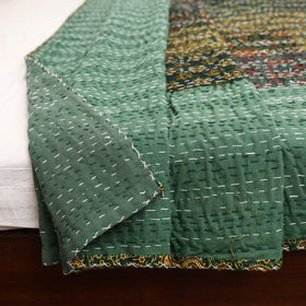 Green - Ajrakh Hand Block Print Patchwork Tagai Work Double Bedsheet (108 x 90 in) 22