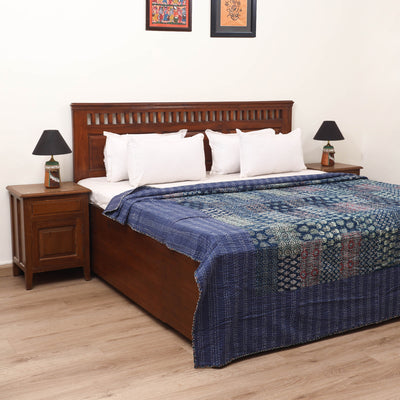 Ajrakh Hand Block Print Patchwork Tagai Work Double Bedsheet (108 x 90 in) 23
