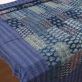 Blue - Ajrakh Hand Block Print Patchwork Tagai Work Double Bedsheet (108 x 90 in) 23