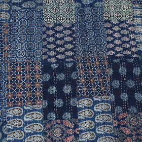 Blue - Ajrakh Hand Block Print Patchwork Tagai Work Double Bedsheet (108 x 90 in) 23
