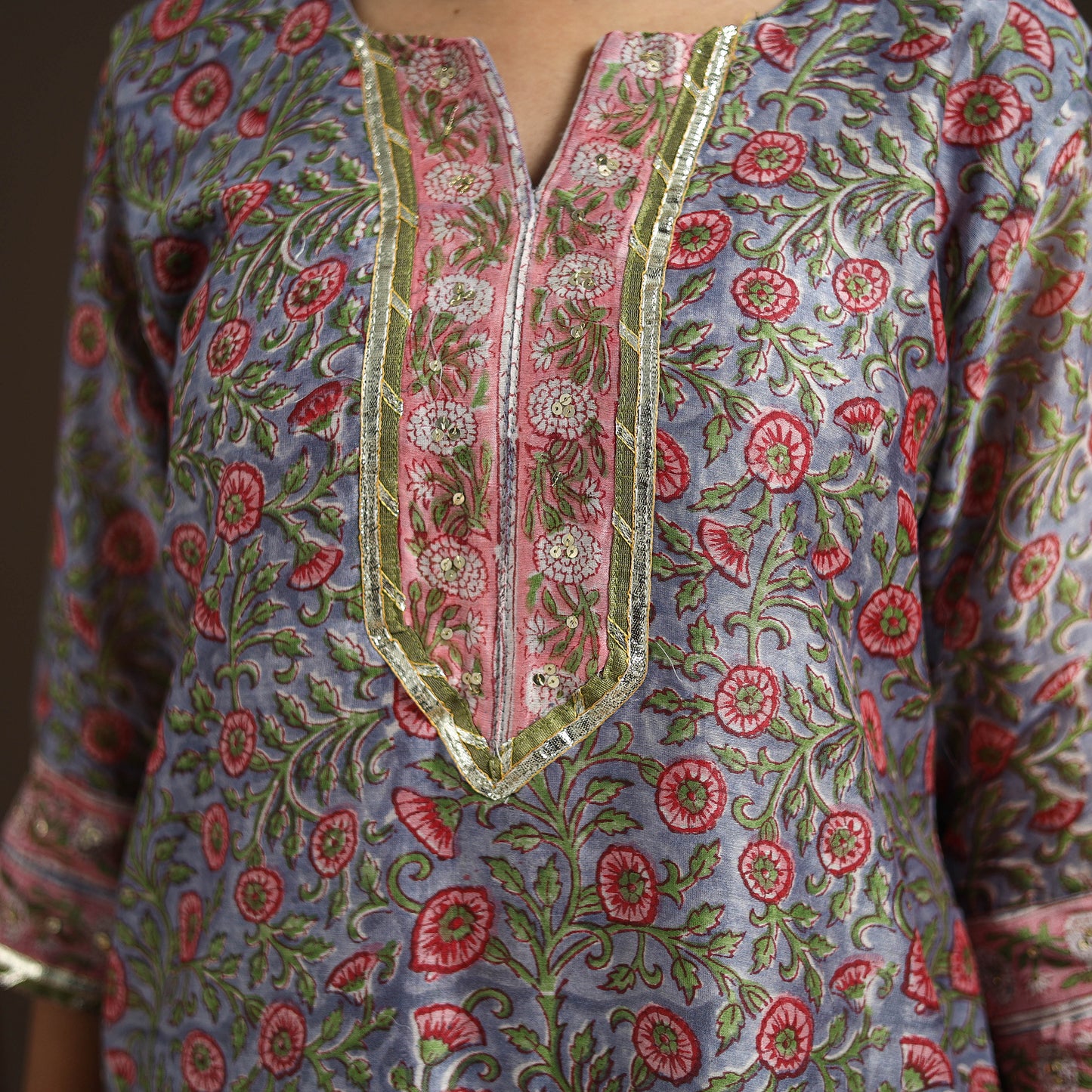 Blue - gota work chanderi silk sanganeri kurta set (set