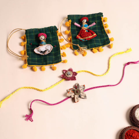  Handmade Fabric Flower Rakhi (Set of 2)
