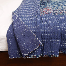 Blue - Ajrakh Hand Block Print Patchwork Tagai Work Double Bedsheet (108 x 90 in) 23