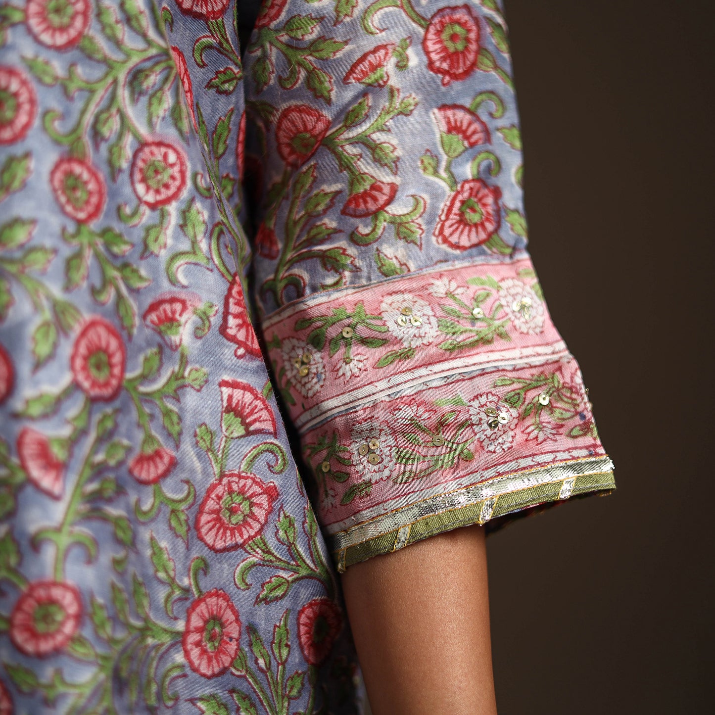 Blue - gota work chanderi silk sanganeri kurta set (set