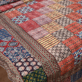 Multicolor - Ajrakh Hand Block Print Patchwork Tagai Work Double Bedsheet (108 x 90 in) 24