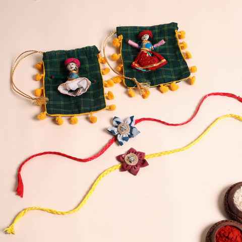  Handmade Fabric Flower Rakhi (Set of 2)