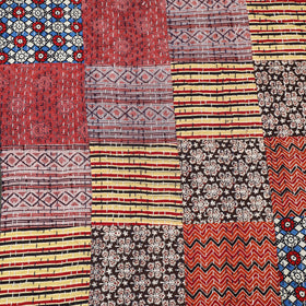 Multicolor - Ajrakh Hand Block Print Patchwork Tagai Work Double Bedsheet (108 x 90 in) 24
