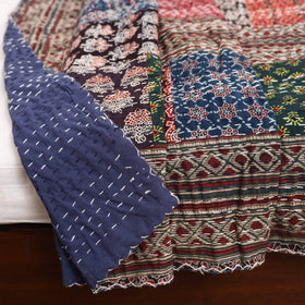 Multicolor - Ajrakh Hand Block Print Patchwork Tagai Work Double Bedsheet (108 x 90 in) 24