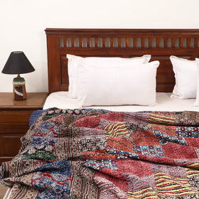Multicolor - Ajrakh Hand Block Print Patchwork Tagai Work Double Bedsheet (108 x 90 in) 24