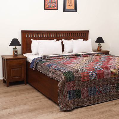 Ajrakh Hand Block Print Patchwork Tagai Work Double Bedsheet (108 x 90 in) 24