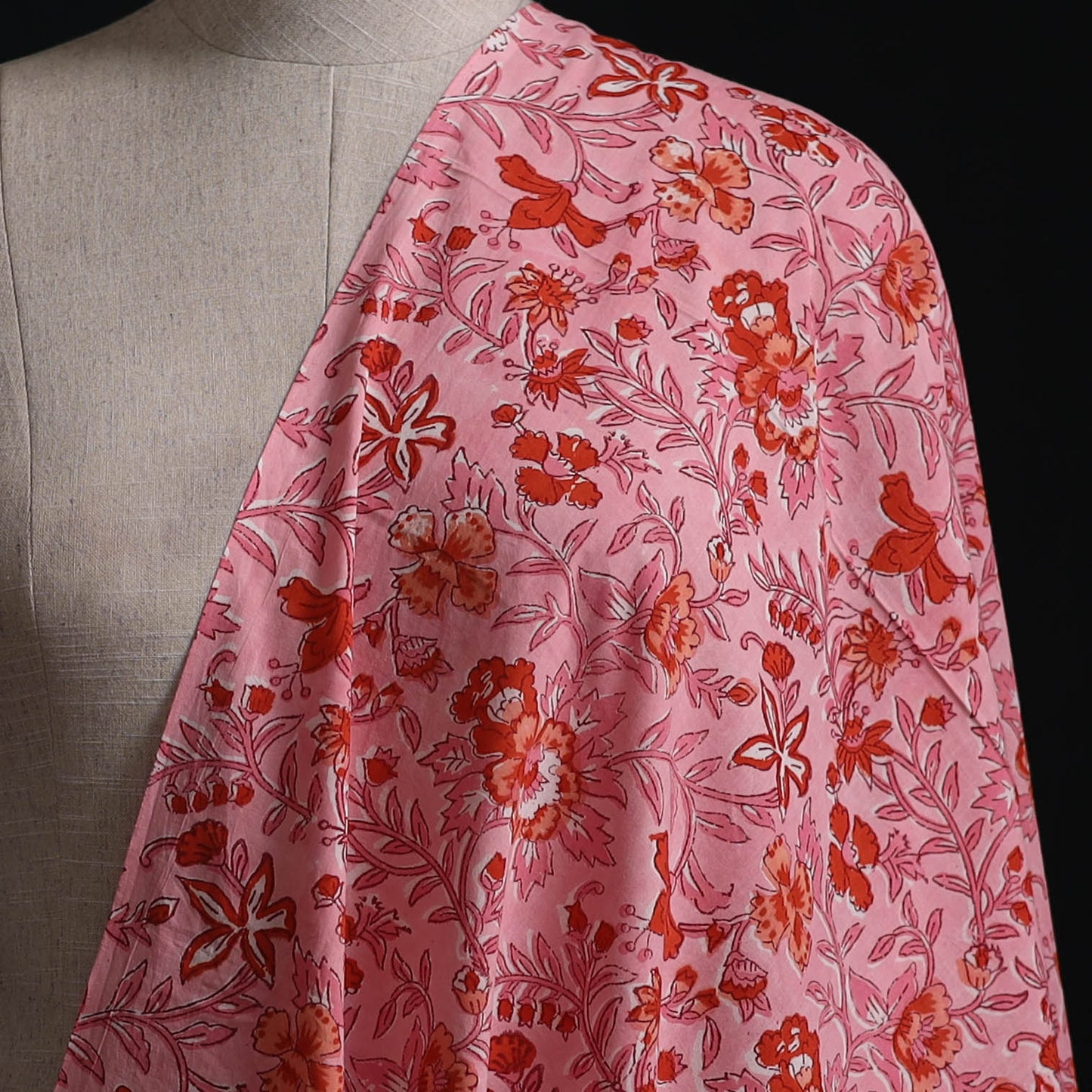 Pink - Sanganeri Hand Block Print Cotton Fabric 06