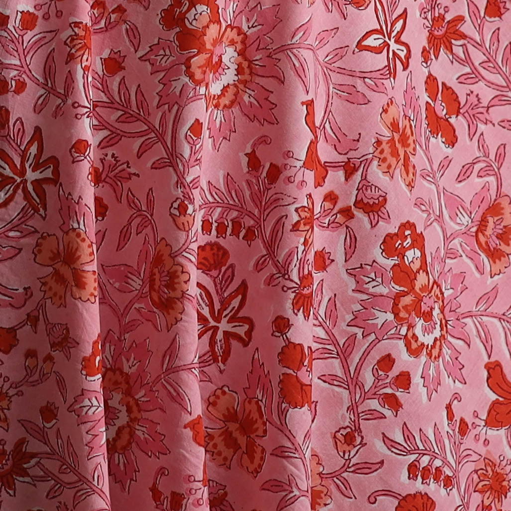 Pink - Sanganeri Hand Block Print Cotton Fabric 06