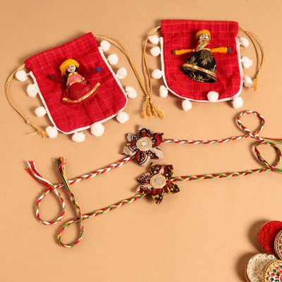  Handmade Fabric Flower Jute Rakhi (Set of 2)