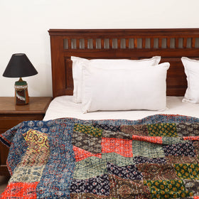 Ajrakh Hand Block Print Patchwork Tagai Work Double Bedsheet (108 x 90 in) 25