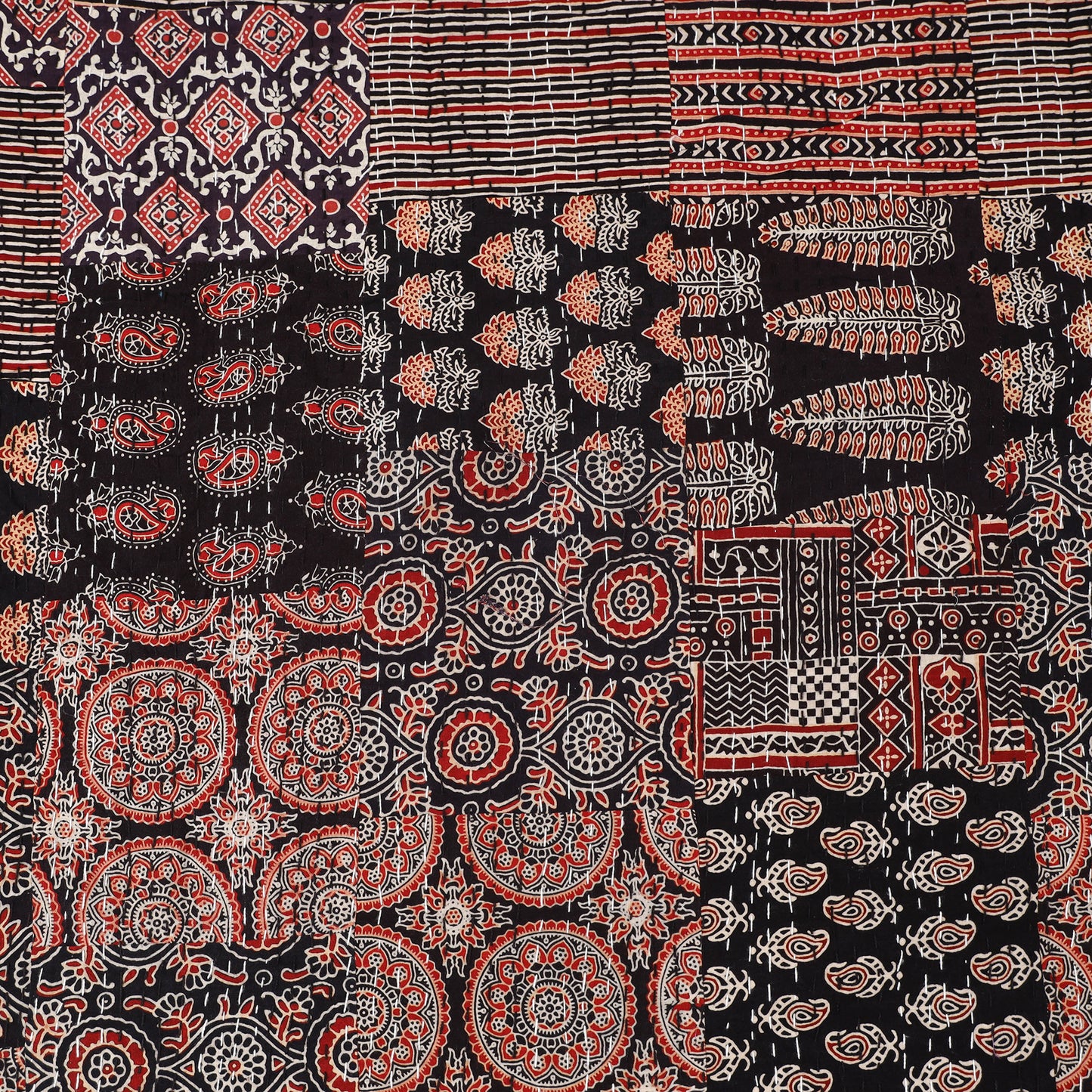 Ajrakh Hand Block Print Patchwork Tagai Work Double Bedsheet (108 x 90 in) 26