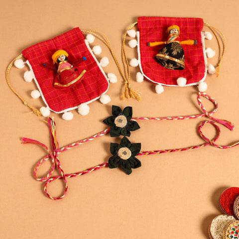  Handmade Fabric Flower Jute Rakhi (Set of 2)