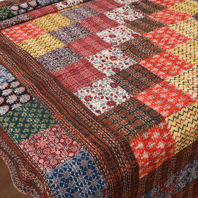Ajrakh Hand Block Print Patchwork Tagai Work Double Bedsheet (108 x 90 in) 27
