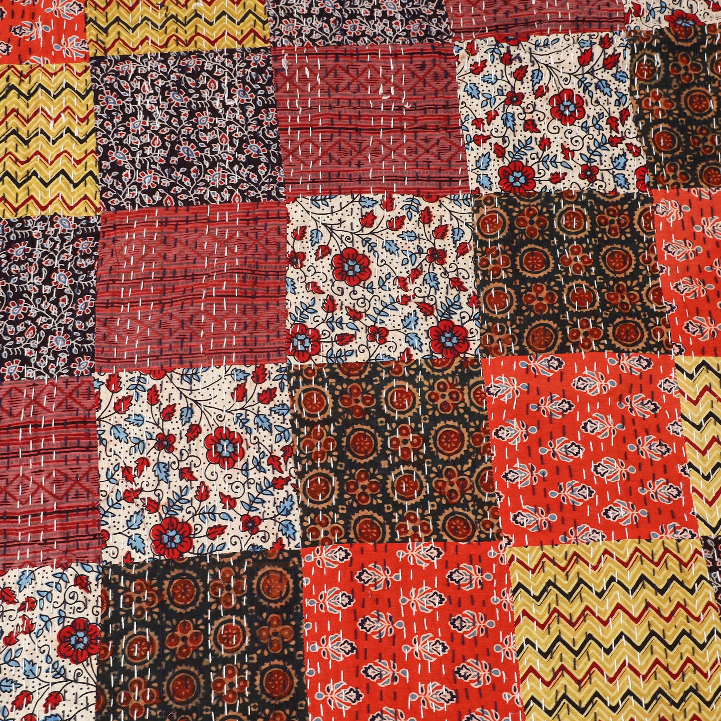 Ajrakh Hand Block Print Patchwork Tagai Work Double Bedsheet (108 x 90 in) 27