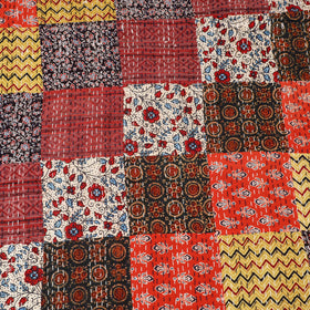 Ajrakh Hand Block Print Patchwork Tagai Work Double Bedsheet (108 x 90 in) 27