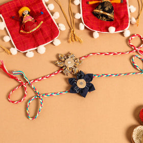  Handmade Fabric Flower Jute Rakhi (Set of 2)