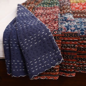 Ajrakh Hand Block Print Patchwork Tagai Work Double Bedsheet (108 x 90 in) 27