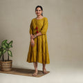  Yellow Tiered Fit & Flare Cotton Green Jacquard Dress