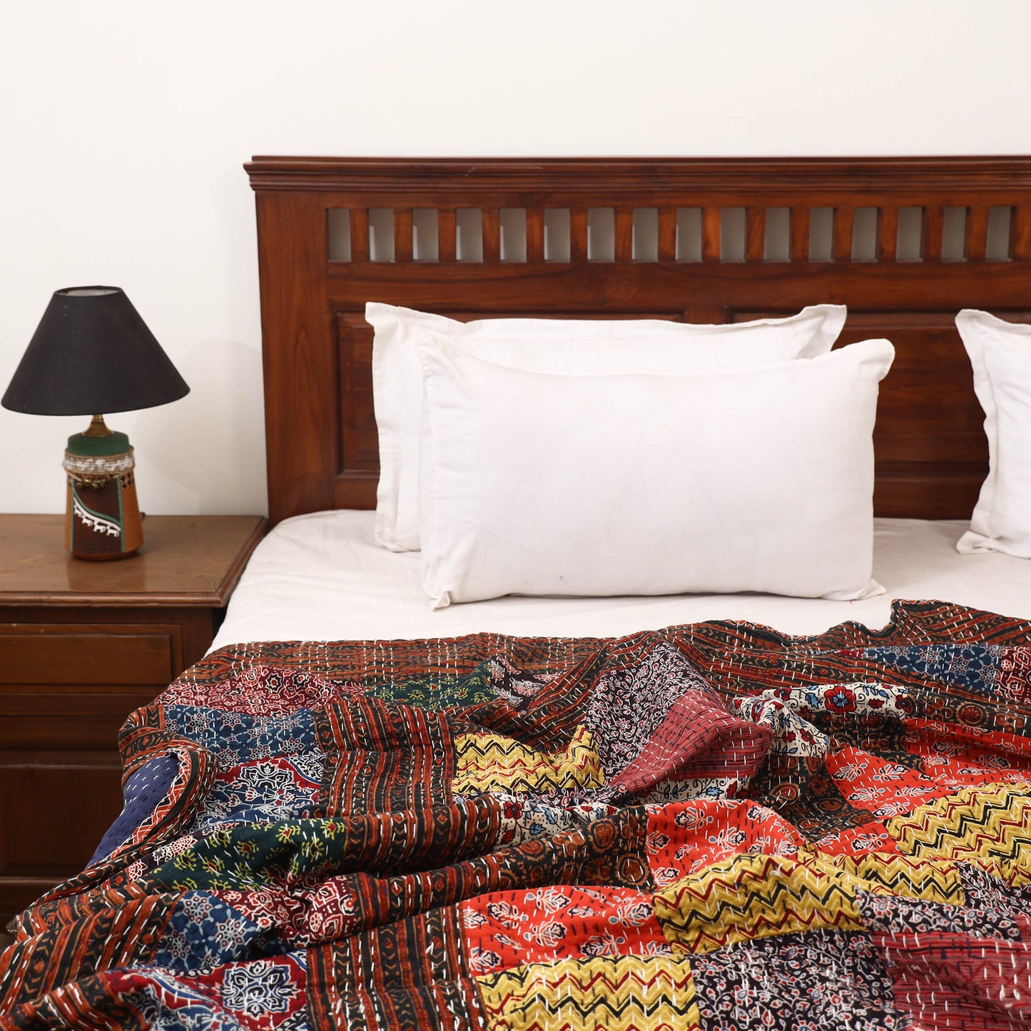 Ajrakh Hand Block Print Patchwork Tagai Work Double Bedsheet (108 x 90 in) 27