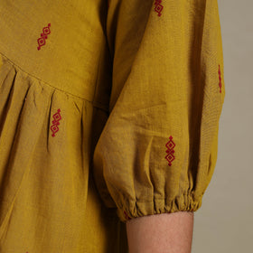  Yellow Tiered Fit & Flare Cotton Green Jacquard Dress