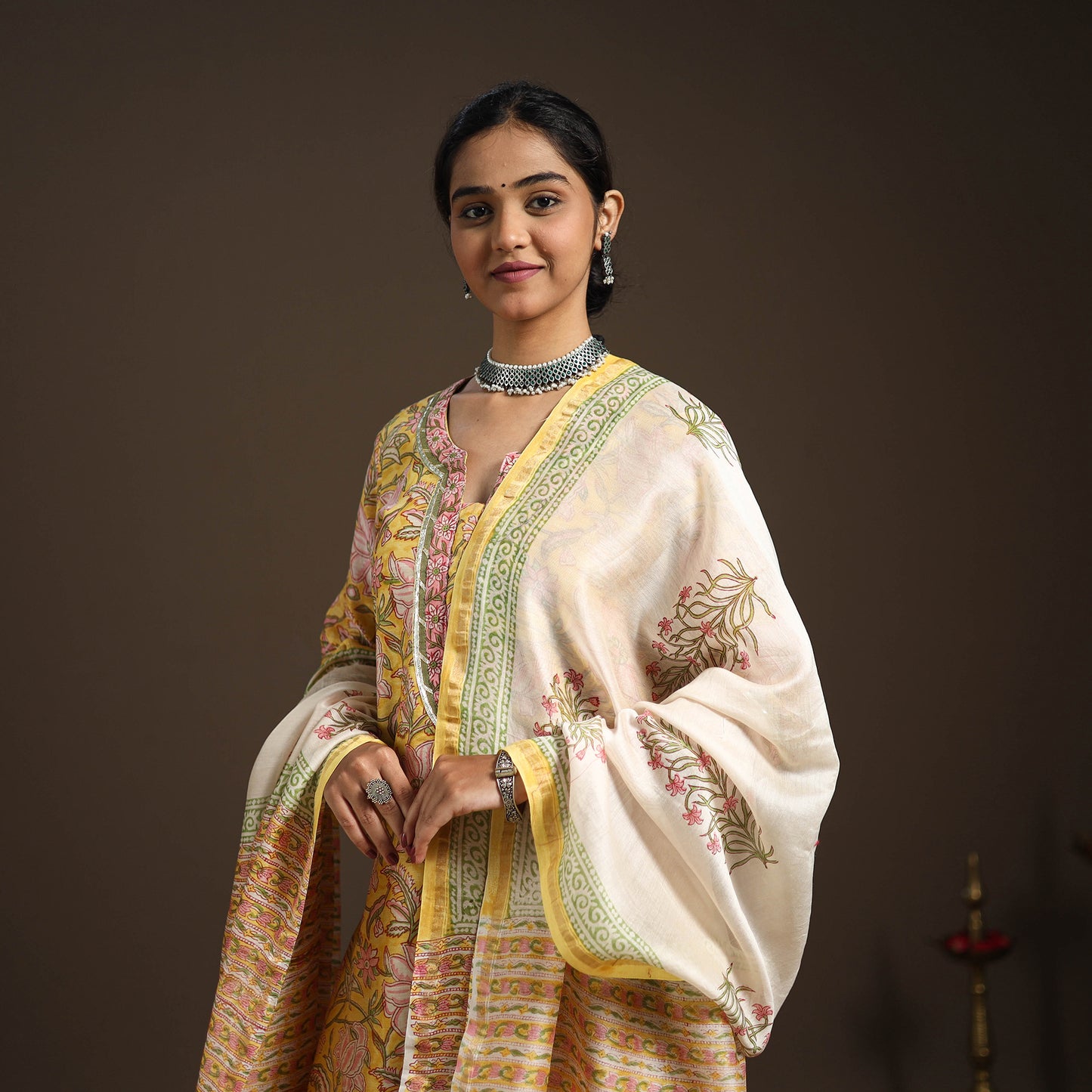 Yellow - gota work chanderi silk sanganeri kurta set (set