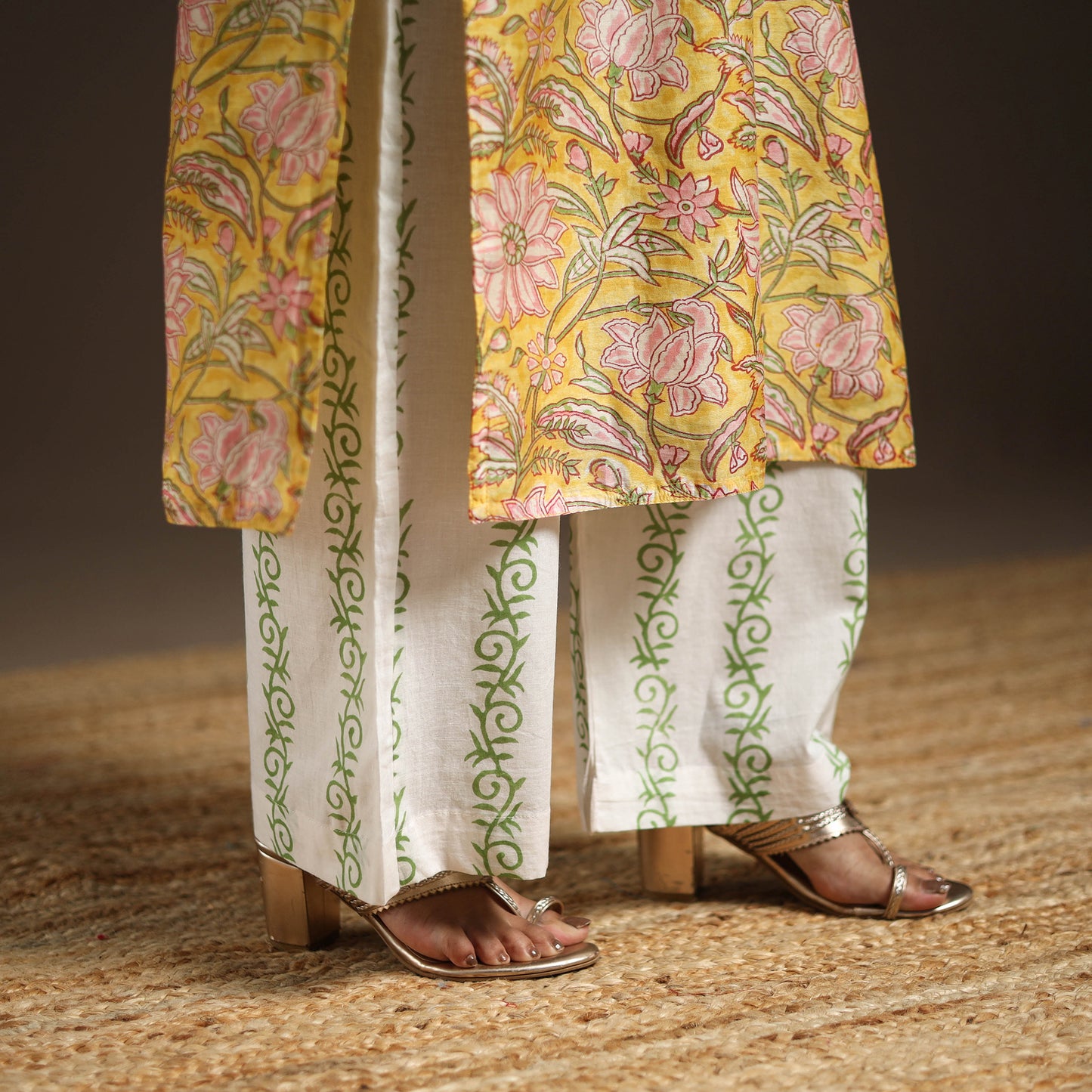 Yellow - gota work chanderi silk sanganeri kurta set (set