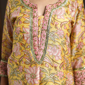 Yellow - gota work chanderi silk sanganeri kurta set (set