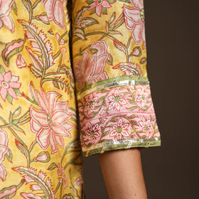 Yellow - gota work chanderi silk sanganeri kurta set (set