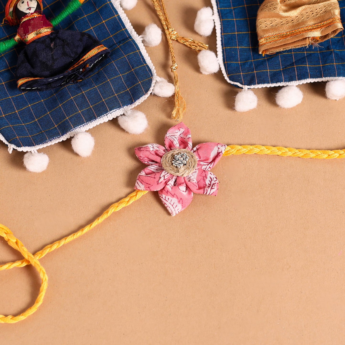  Handmade Fabric Flower Jute Rakhi (Set of 2)