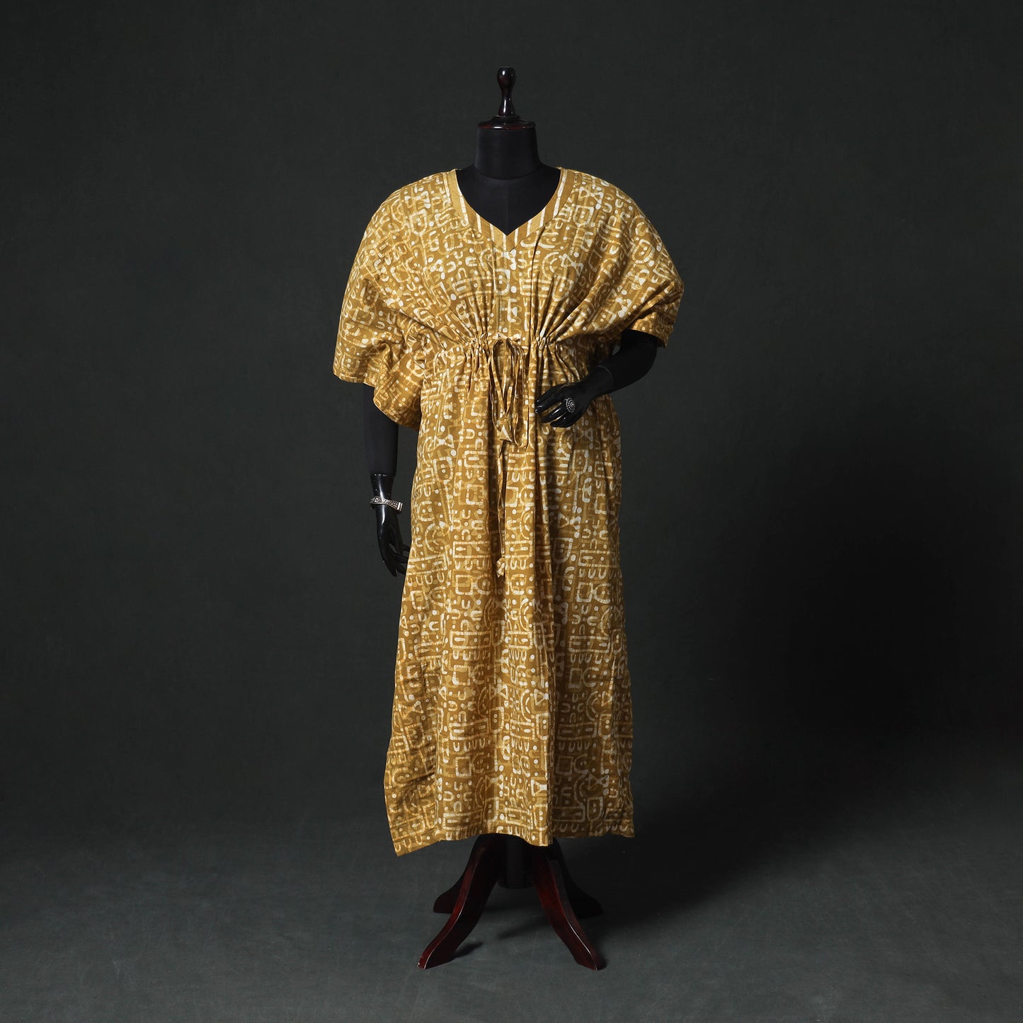 Yellow - Hand Block Batik Print Cotton Kaftan (Long) 01