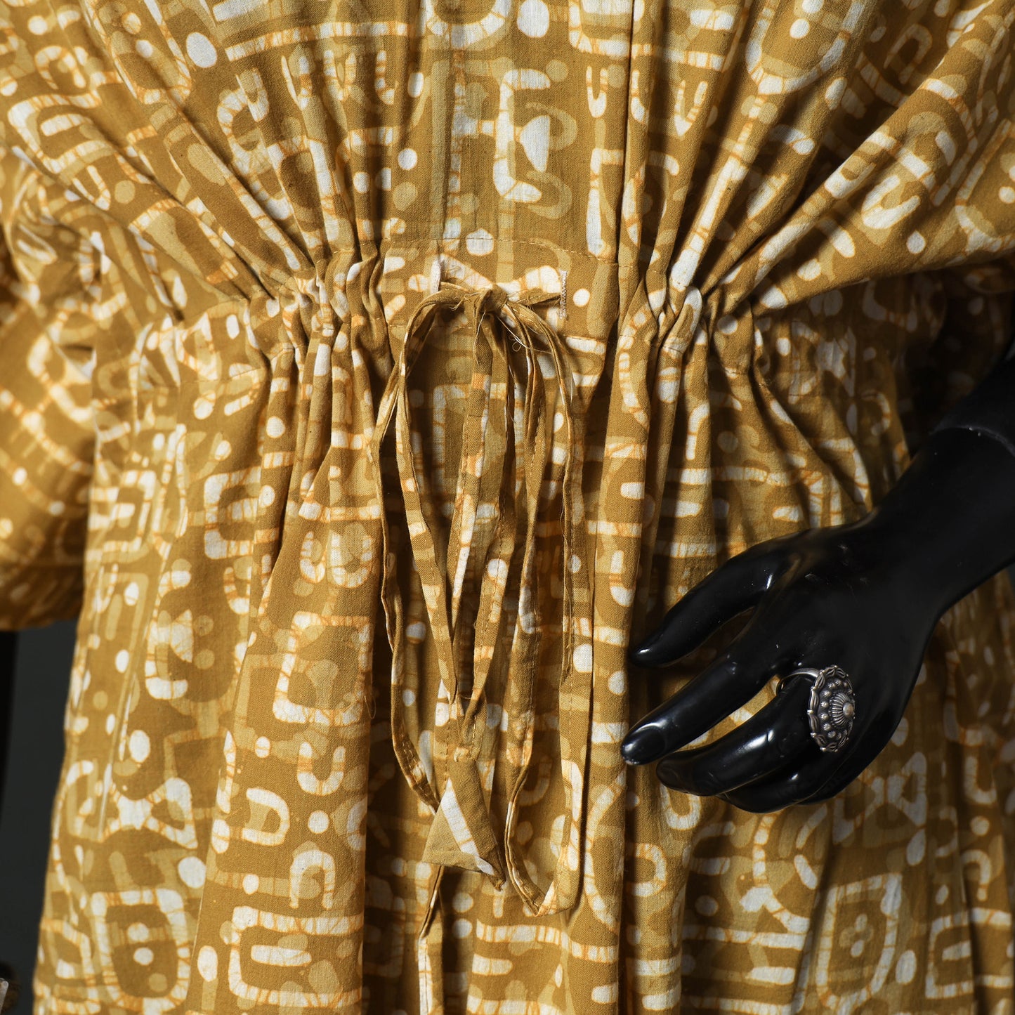 Yellow - Hand Block Batik Print Cotton Kaftan (Long) 01